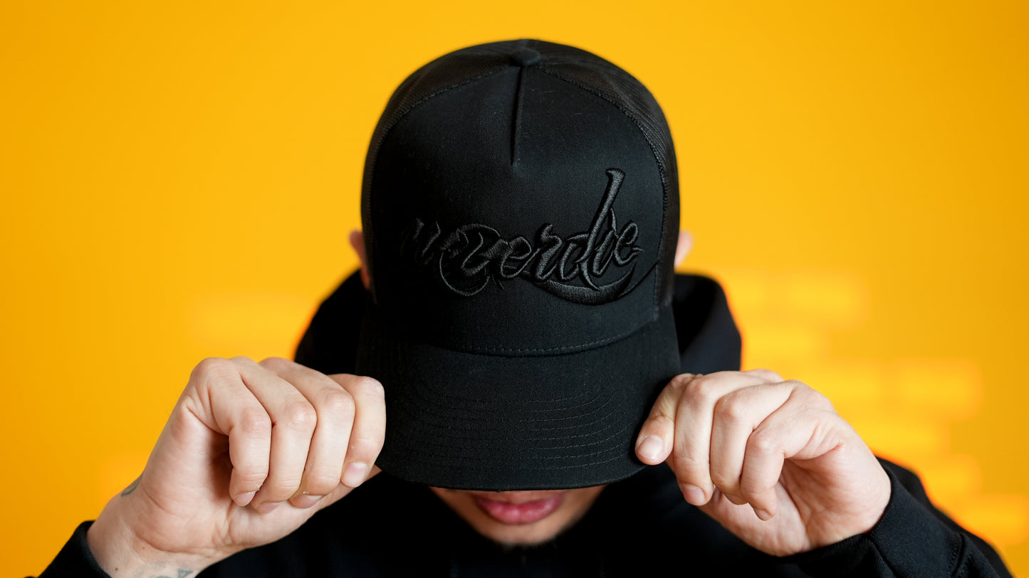 BLACK ON BLACK "NEVER DIE" TRUCKER HAT